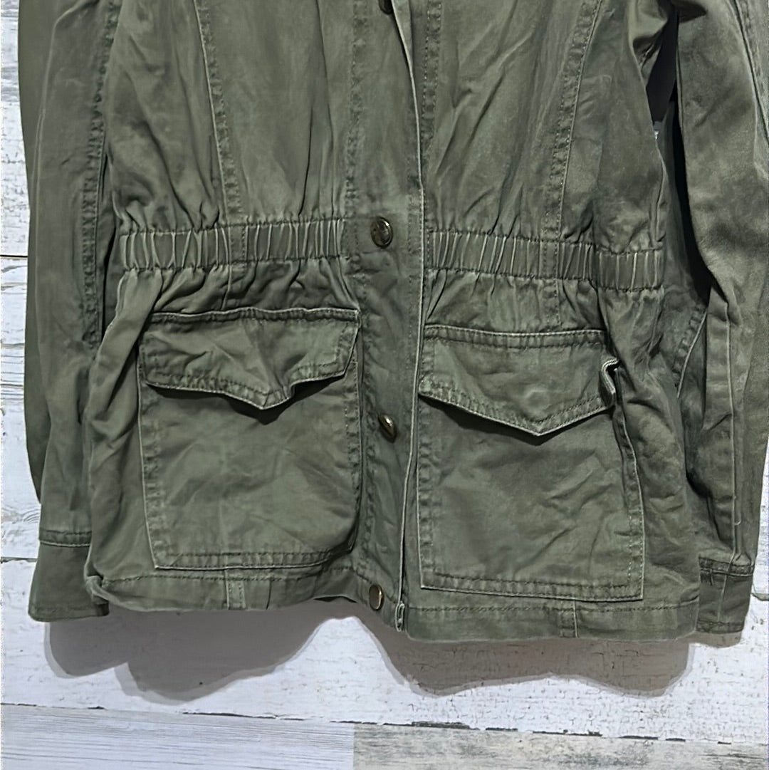 Girls Size 10 Me Jane olive green hopded jacket - good used condition