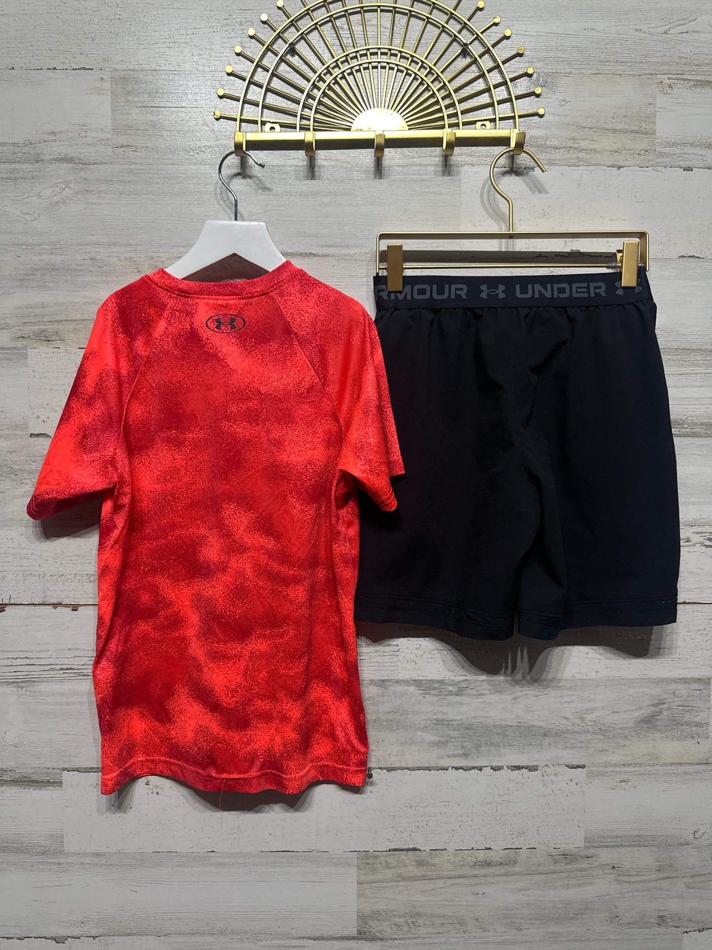Size Youth Medium (10-12) Under Armour Shirt and Black Drifit Shorts - Very Good Used Condition