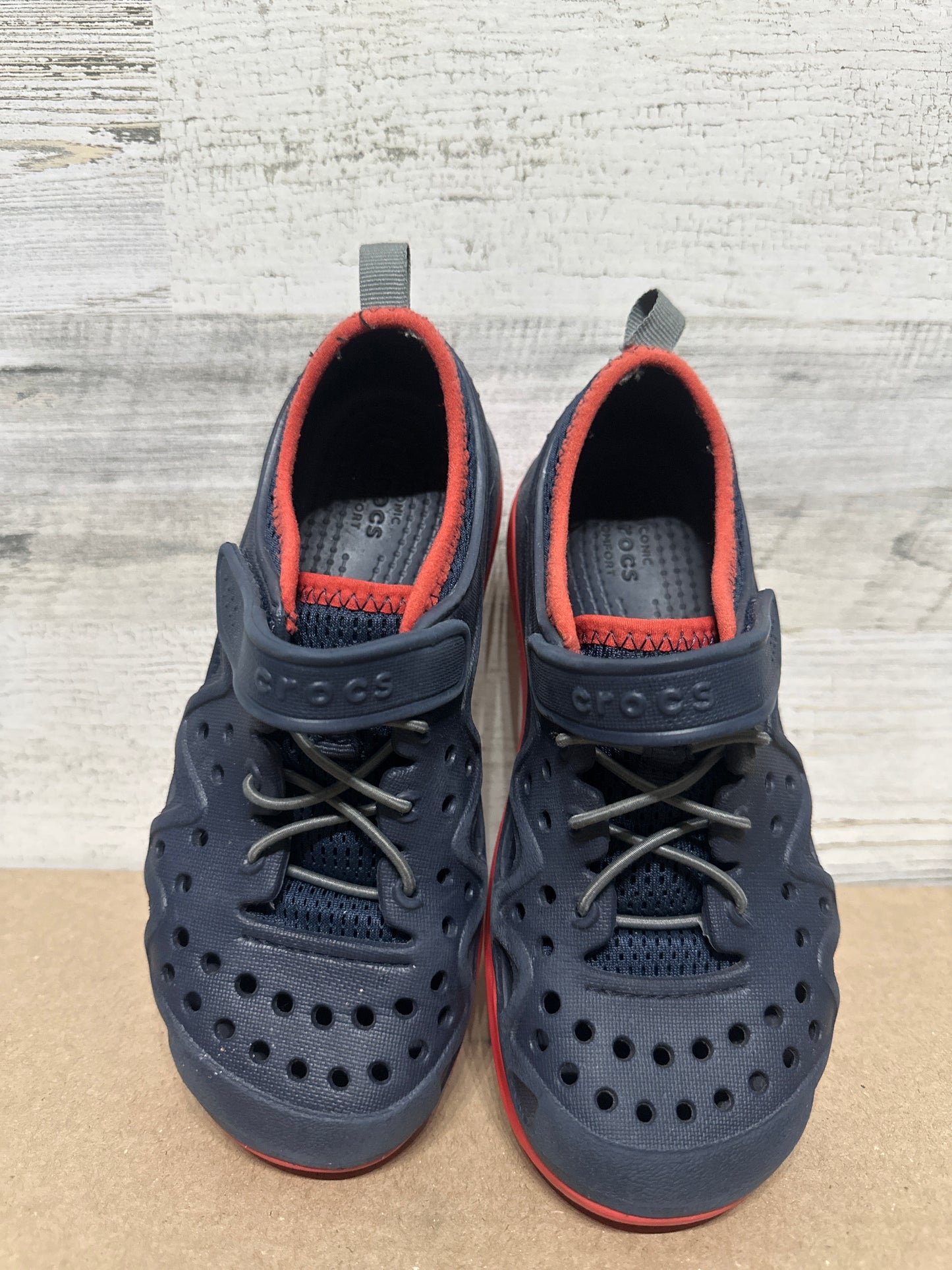 Size J2 Crocs Swiftwater Shoes Navy/Red - Good Used Condition