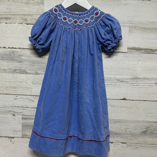 Girls Size 2t Anavini Light Blue Cord Smocked Dress with Floral Accents - Very Good Used Condition