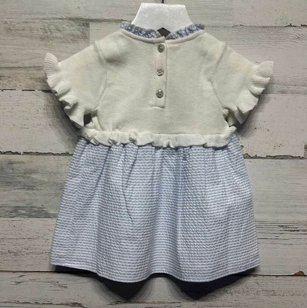 Girls Size 3-6m First Impressions Blue and White Seersucker Dress - New With Tags