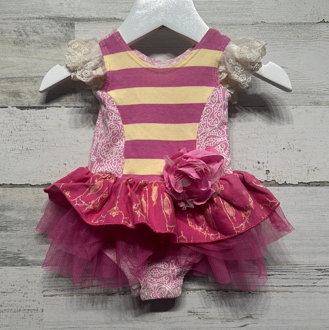 Girls Size Newborn Giggle Moon Pink and Yellow Tulle Skirted Onesie - Good Used Condition