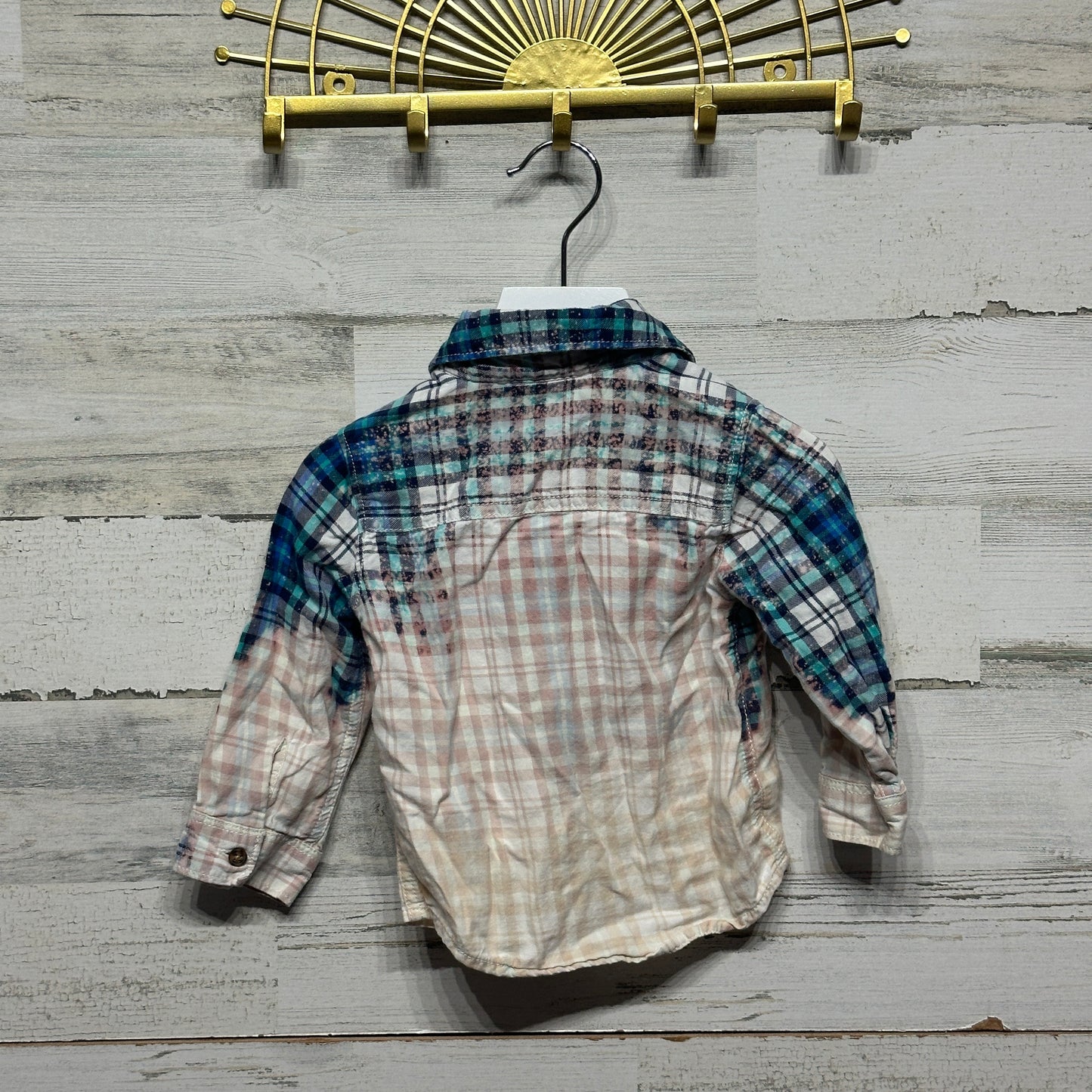 Girls Size 12m Carter's Bleached Sequined Plaid Shirt - Good Used Condition