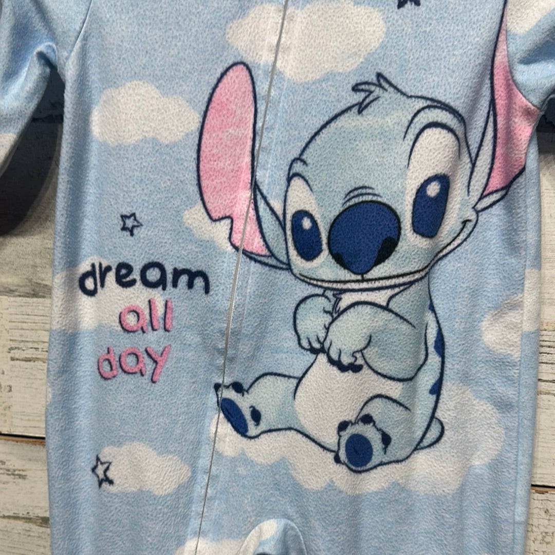 Girls Size 12m Disney Stitch Fleece Footie - Good Used Condition