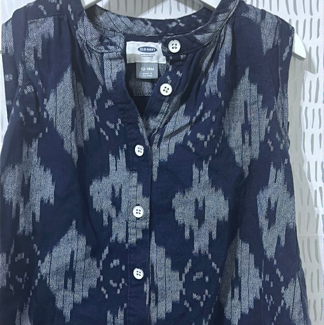 Girls Size 12-18m Old Navy blue patterned dress - good used condition