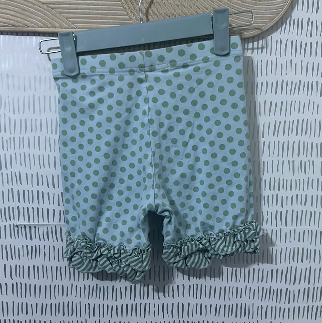 Girls Size 10 Matilda Jane Light Blue/Green Polka Dotted Ruffle Shorties - Good Used Condition