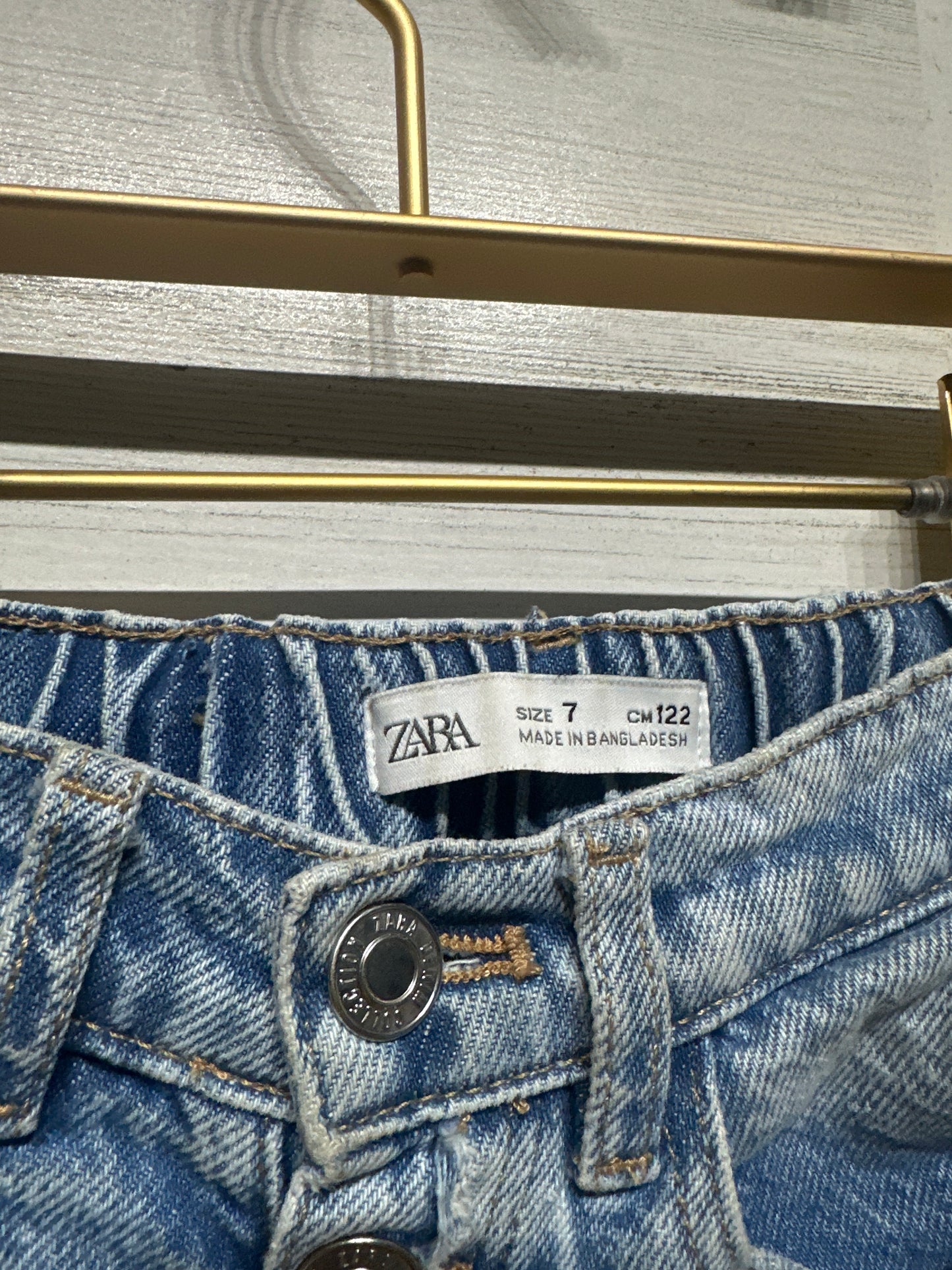 Girls Size 7 (122cm) Zara Distressed Denim Adjustable Waist Shorts - Good Used Condition