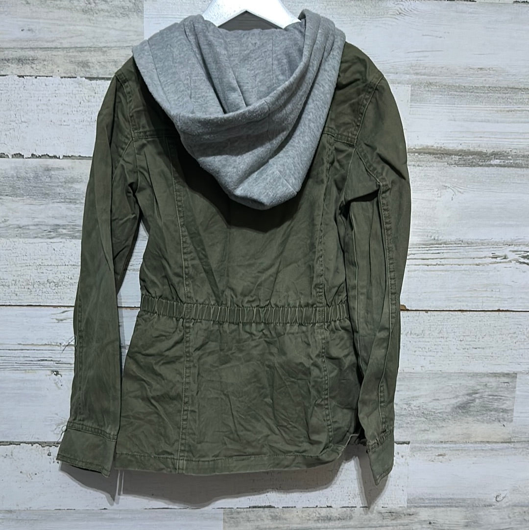 Girls Size 10 Me Jane olive green hopded jacket - good used condition