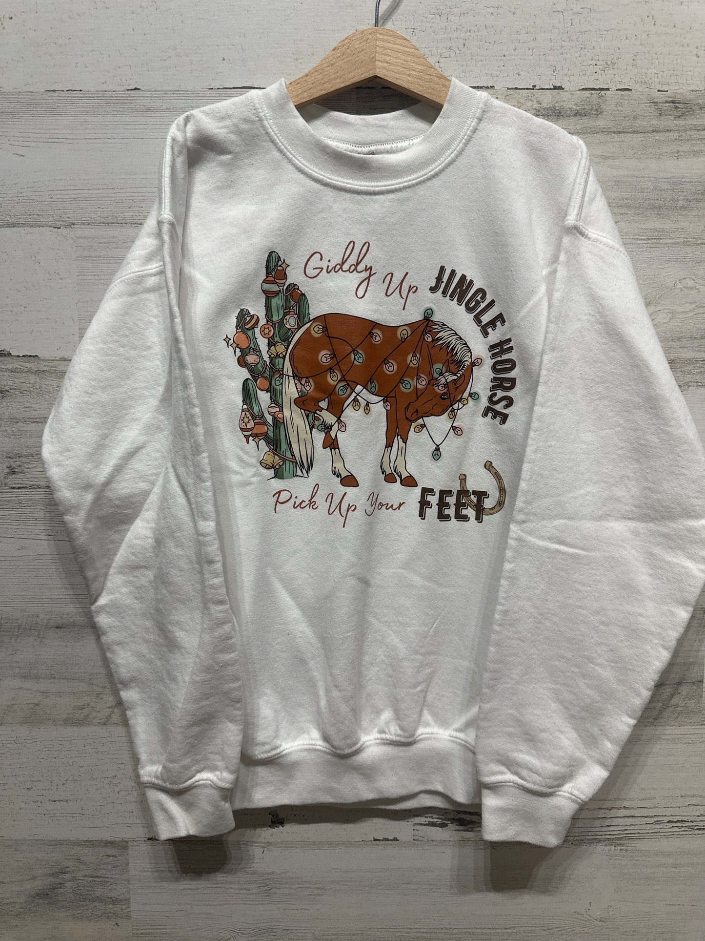 Girls Size Youth Large Giddy Up Jingle Horse Holiday Sweatshirt - Good Used Condition