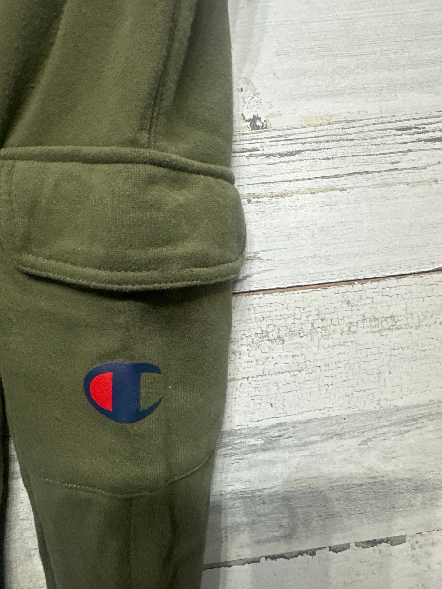 Boys Medium (10/12) Champion Olive Green Cargo Sweatpants - Good Used Condition