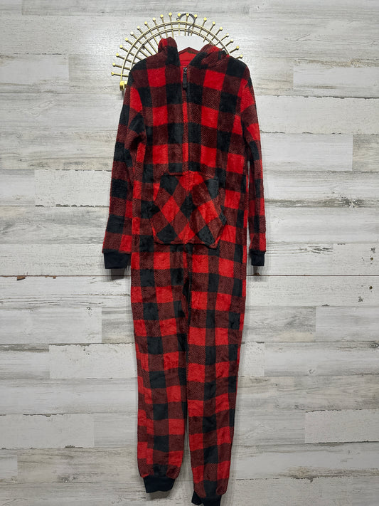 Size 10 Cat and Jack Plaid Fleece One Piece Sleep Romper - Very Good Used Condition