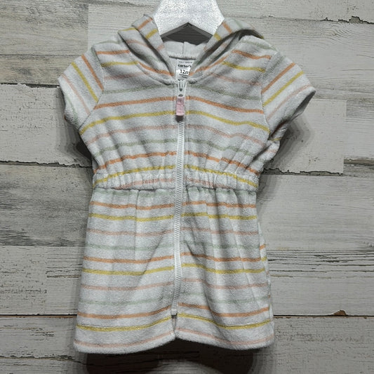 Girls Size 12m Carter's Striped Terry Hooded Swim Coverup  - Good Used Condition