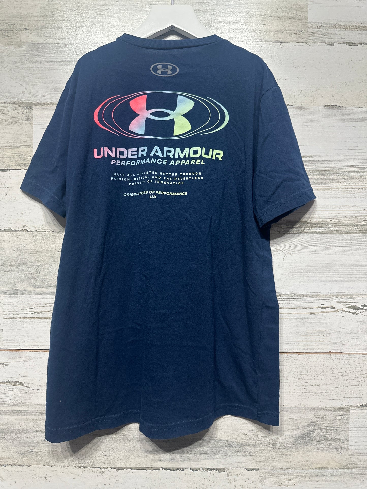 Boys Size Youth Large Loose Under Armour Heatgear Navy T-Shirt - Good Used Condition