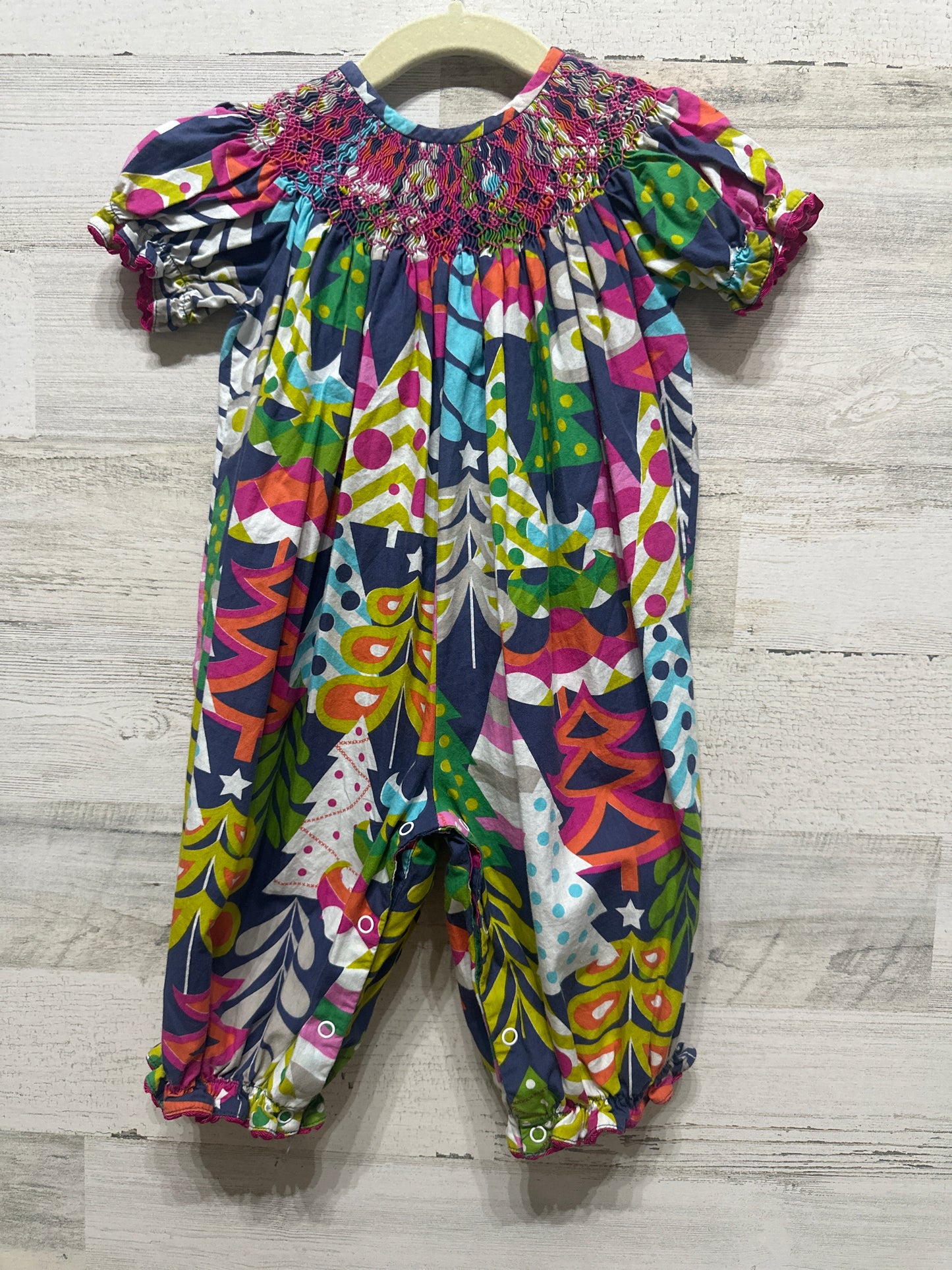Girls Size 12m Castles & Crowns Smocked Tree Romper - Very Good Used Condition