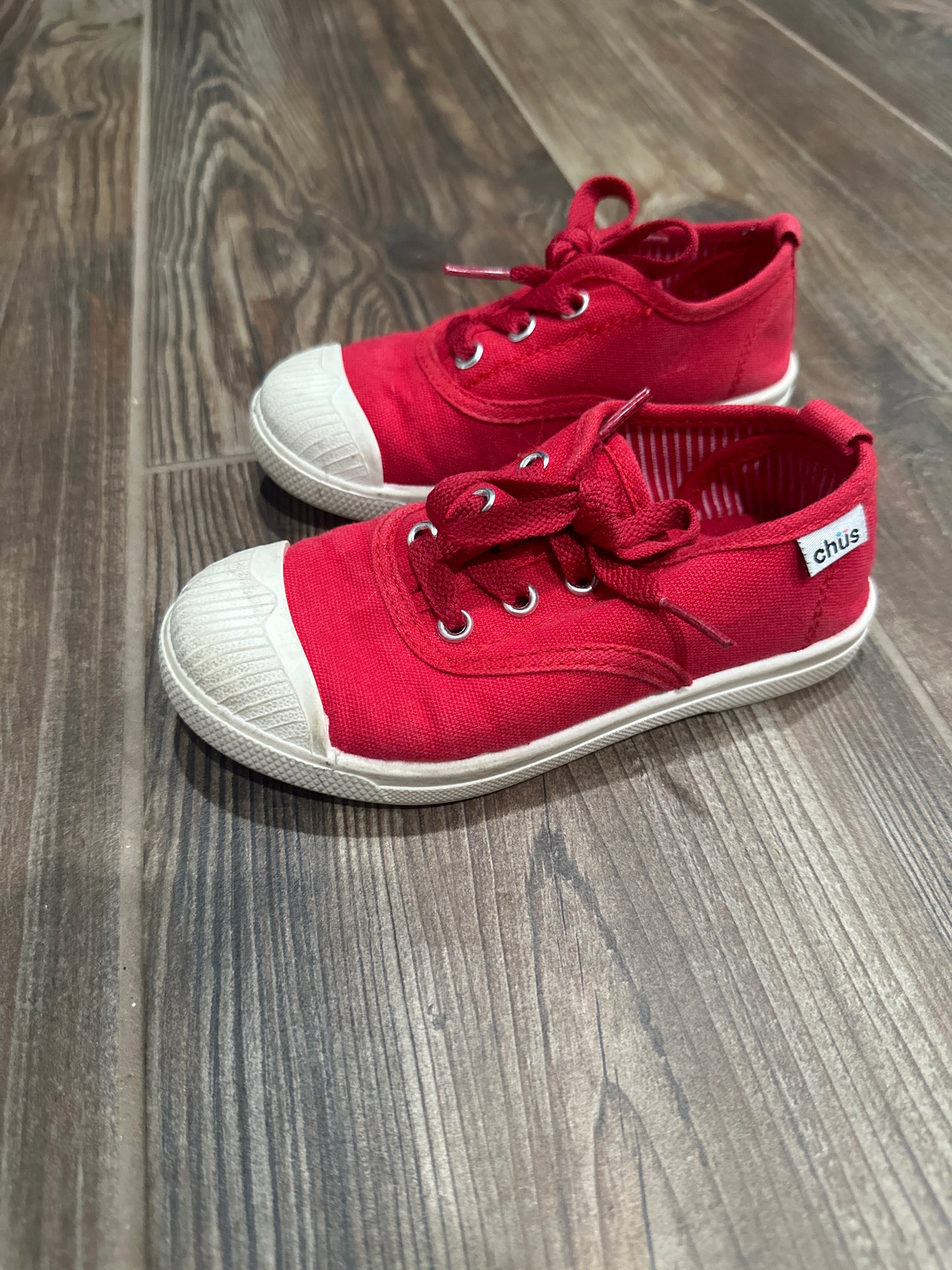 Boys Size 28 (11 toddler) Chus Red Tie Shoes- Good Used Condition
