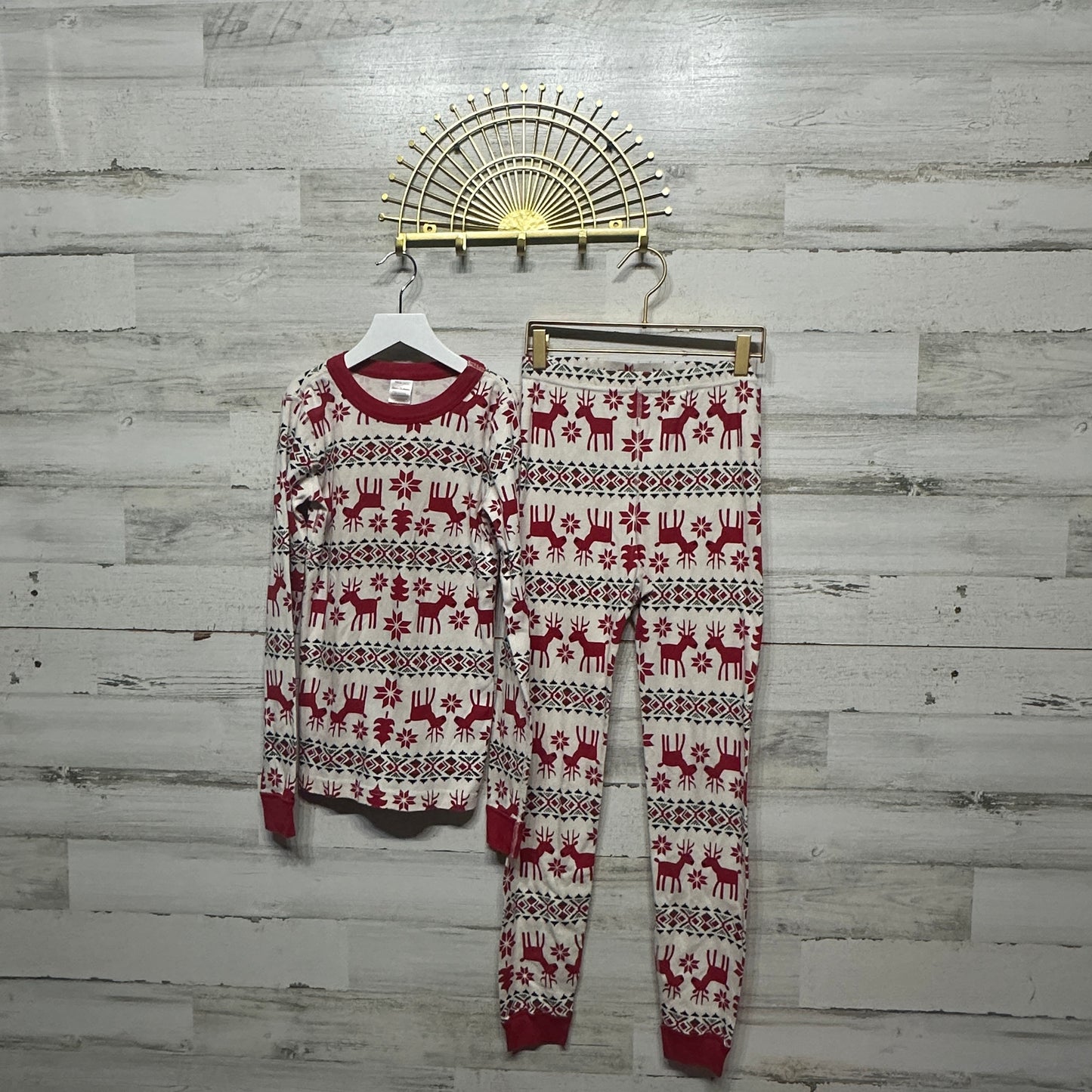 Size 12 (150 cm) Hanna Andersson Holiday Reindeer Two Piece PJ Set - Good Used Condition