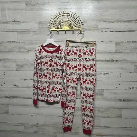 Size 12 (150 cm) Hanna Andersson Holiday Reindeer Two Piece PJ Set - Good Used Condition