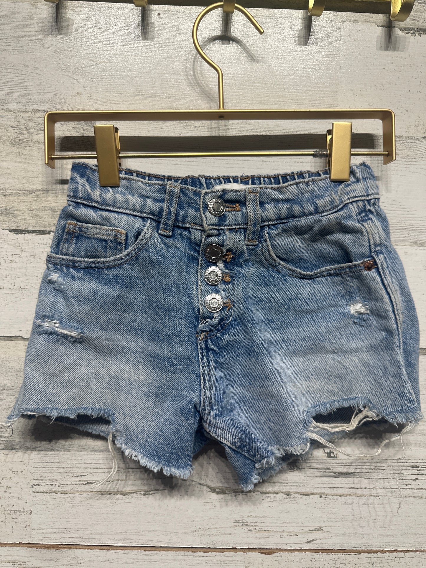 Girls Size 7 (122cm) Zara Distressed Denim Adjustable Waist Shorts - Good Used Condition