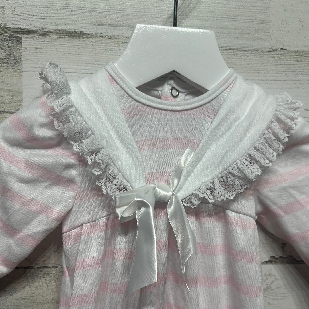 Girls Size 0-3m Little Me Pink Striped Footie - Good Used Condition