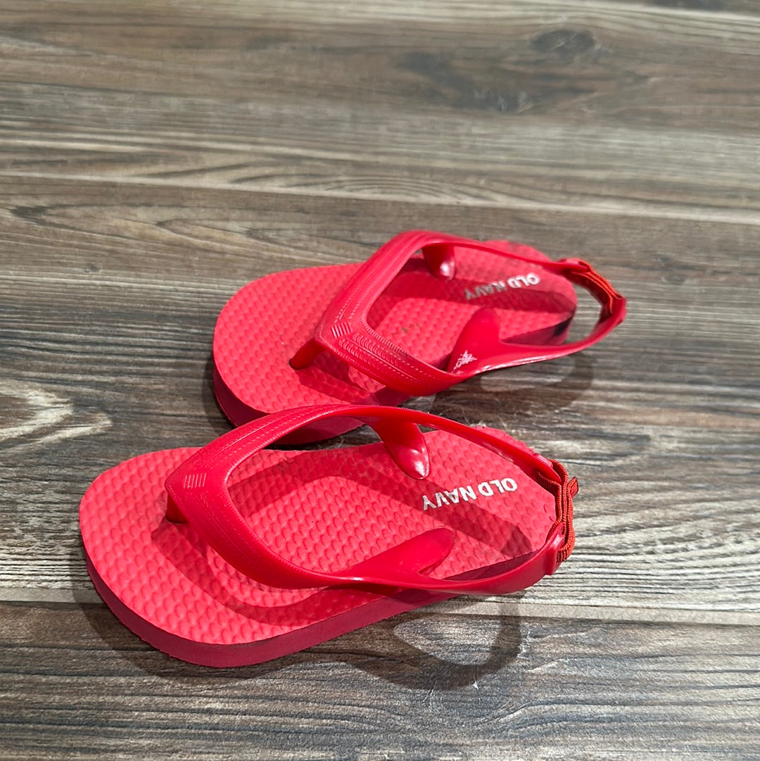 Boys Size 5 Toddler Red Flip Flops With Heel Strap - good used condition