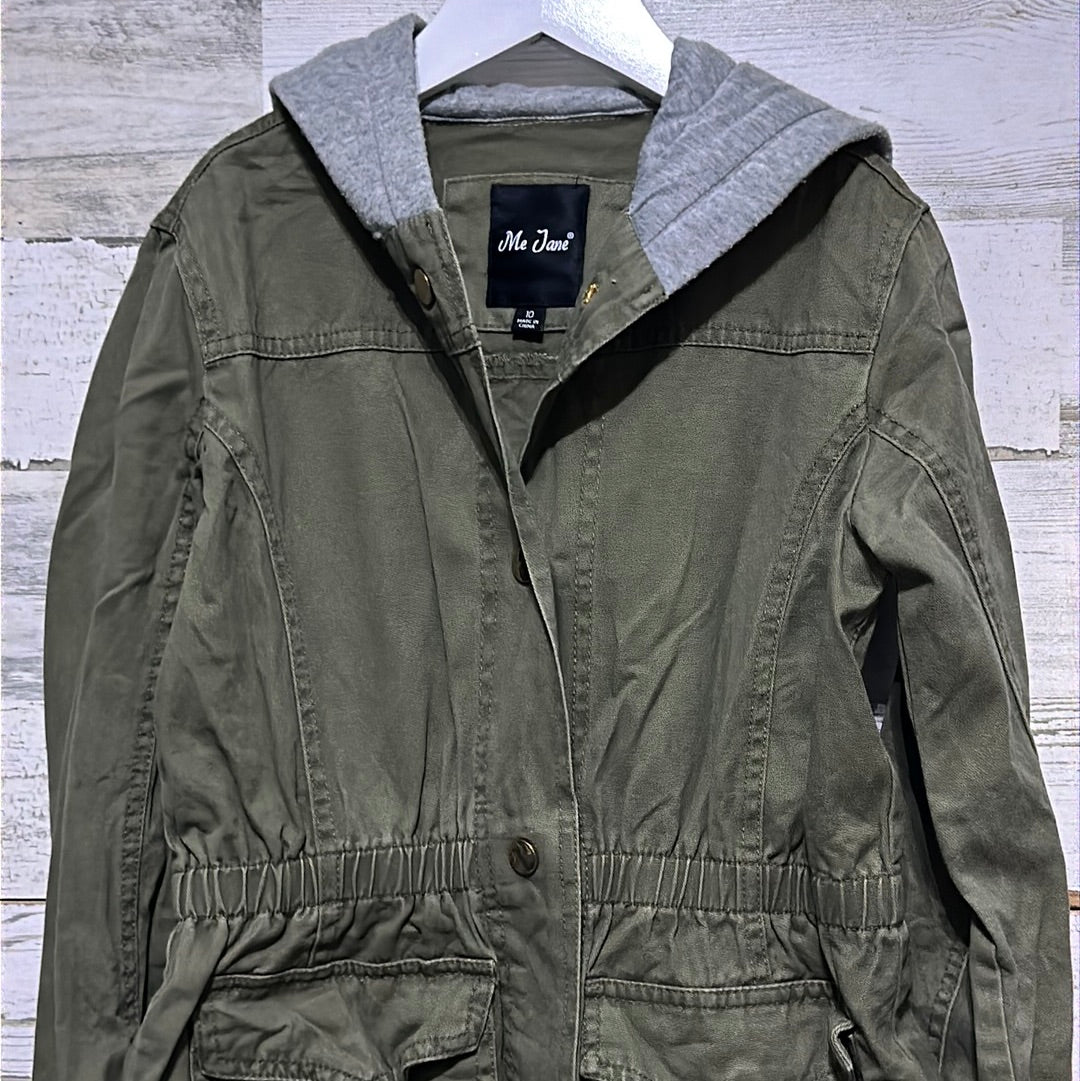 Girls Size 10 Me Jane olive green hopded jacket - good used condition