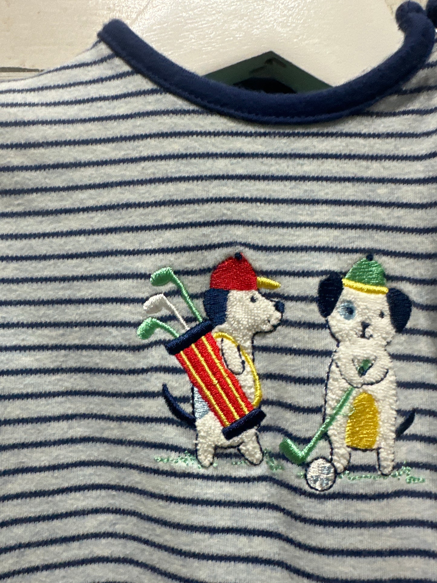 Boys Size 6m Little Me Embroidered Golf Zip Up Romper - Good Used Condition