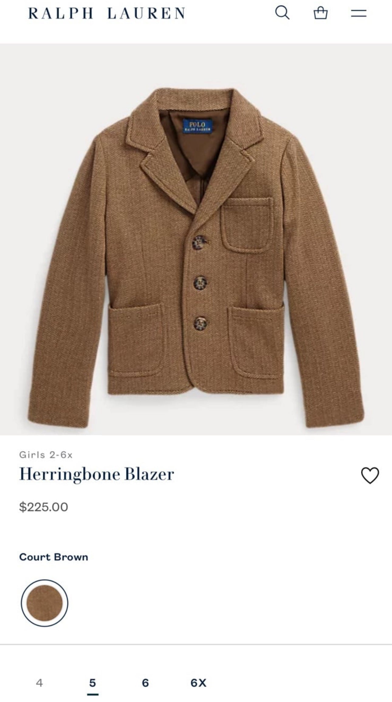 Girls Size 6 Polo Ralph Lauren Herringbone Cotton-Blend Blazer - Very Good Used Condition