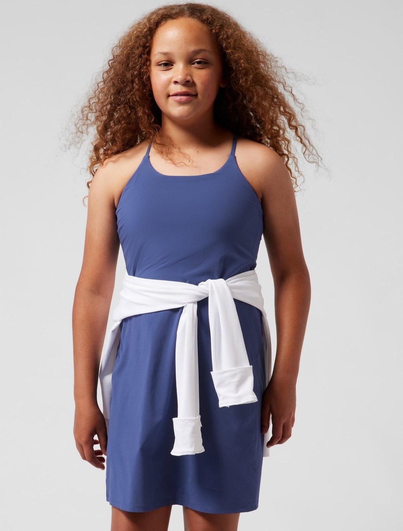 Girls Size 7 (Small) Athleta Girl “Doing The Most” Blue Active Dress (Built in Shorts) - Very Good Used Condition