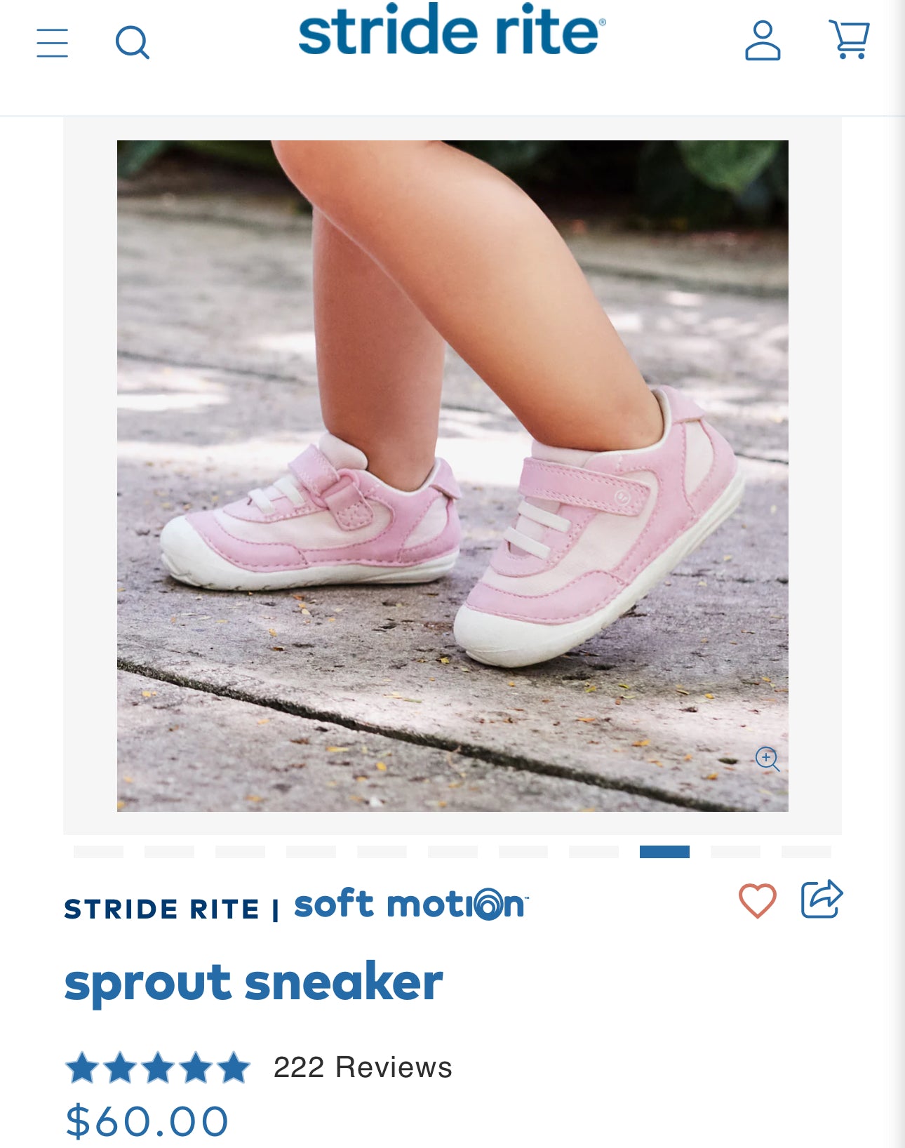 Girls Size 3.5 Medium Infant/Toddler Stride Rite Soft Motion Sprout Sneaker - Very Good Used Condition