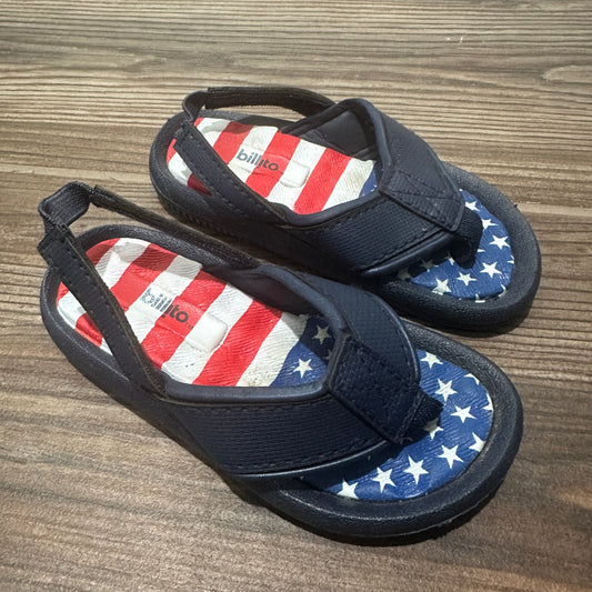 Boys Size 4-5 (Toddler) Billito Red White and Blue Flip Flops - Good Used Condition