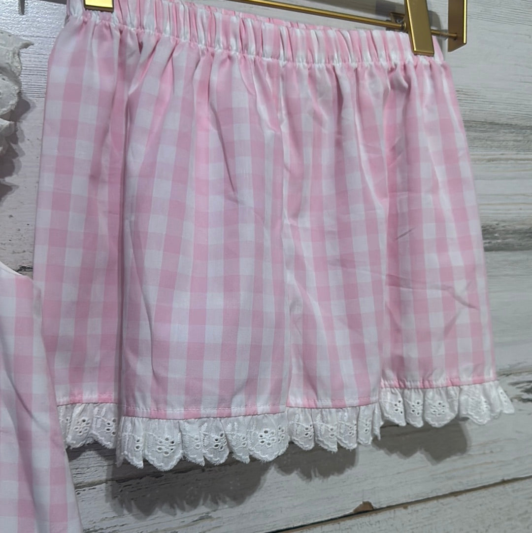 Girls Size 6x pink gingham shorts set with center bow embroidery - New with Tags