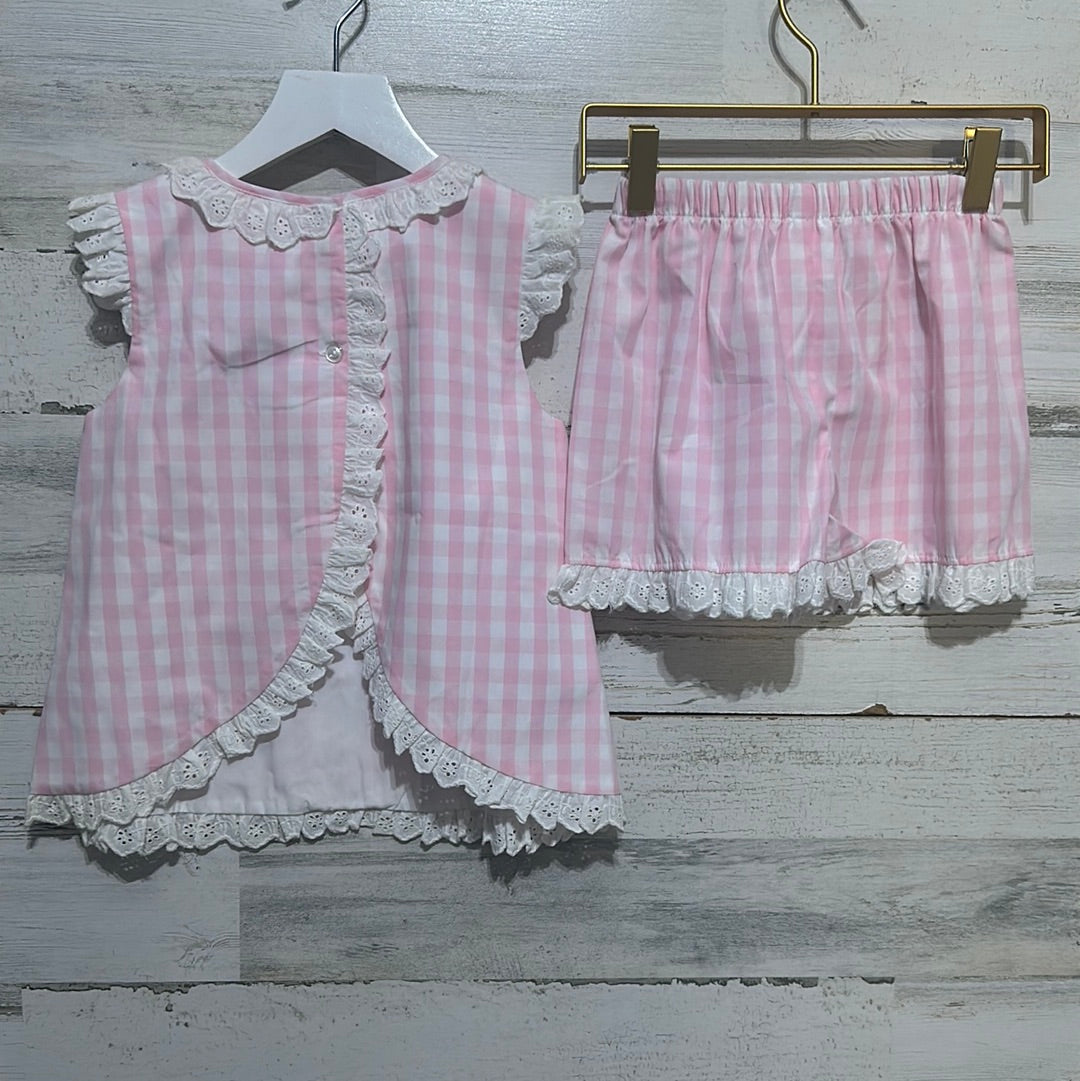 Girls Size 6x pink gingham shorts set with center bow embroidery - New with Tags