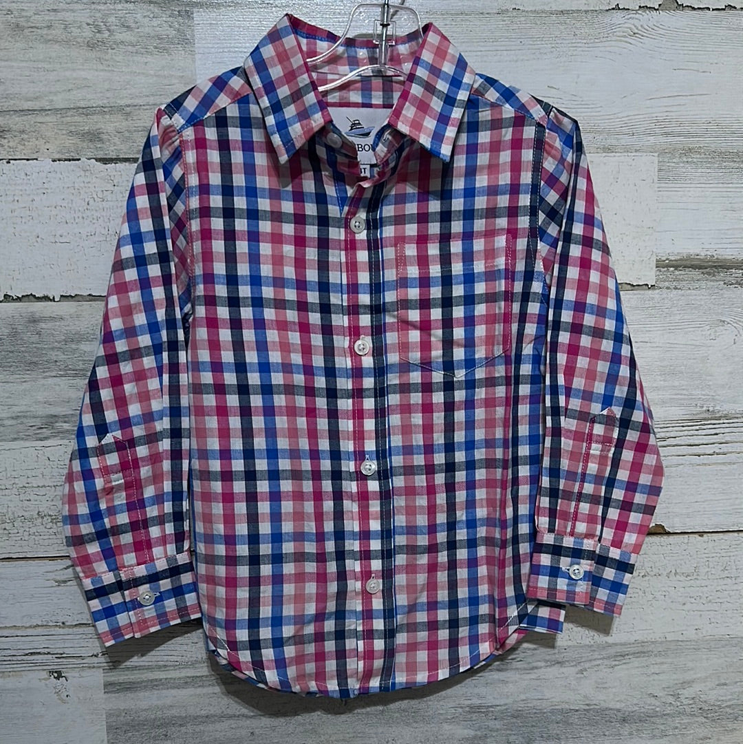 Boys Size 4t Southbound pink and blue plaid button up shirt - new with tags