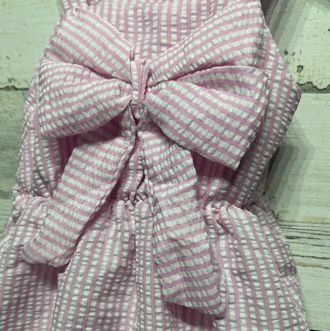 Girls Size 6-9m Pink Striped Seersucker Dress - New