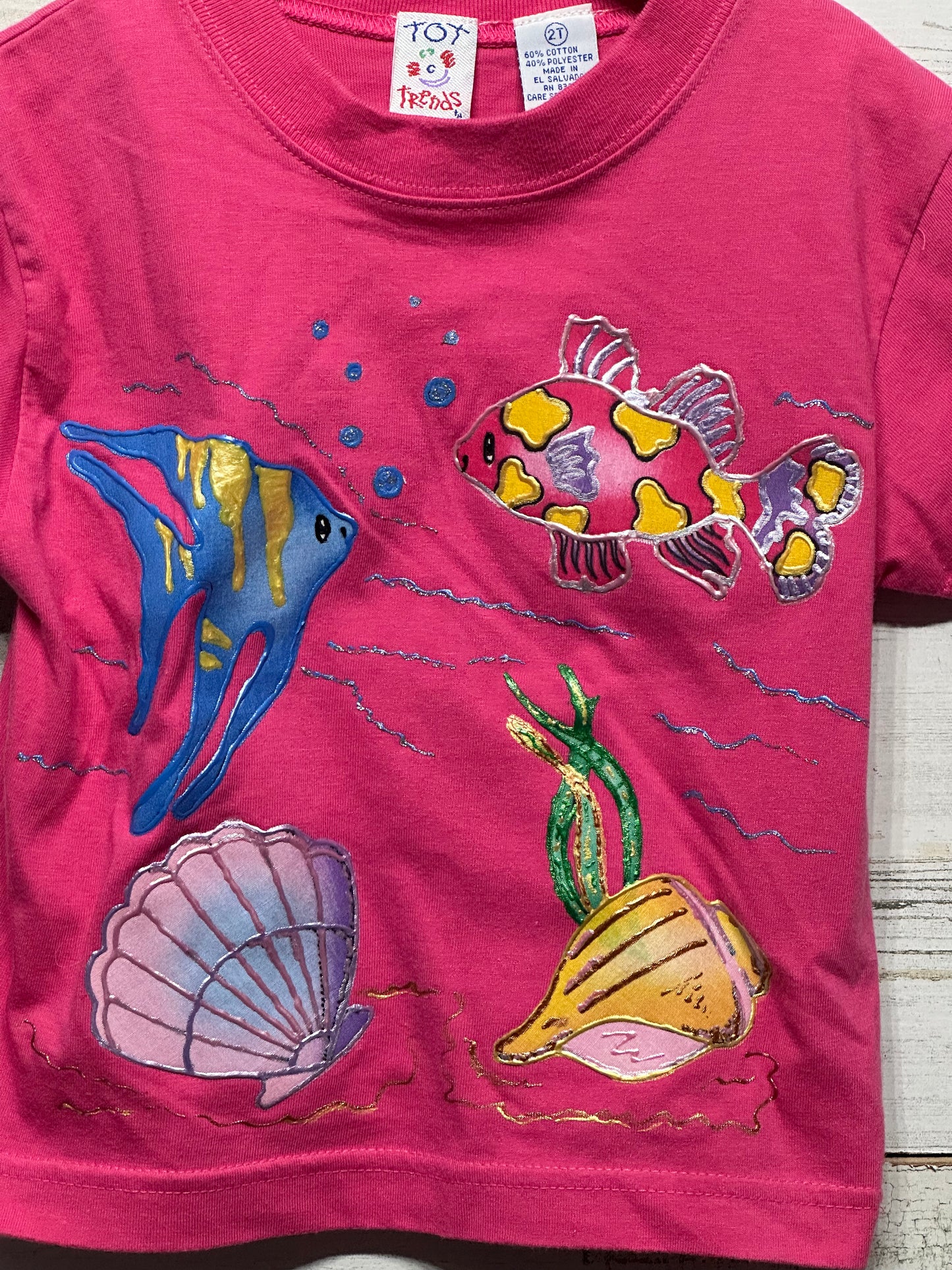 Girls Size 2t Tot Trendz Vintage 90s Hand Painted Fish Tee - Very Good Used Condition