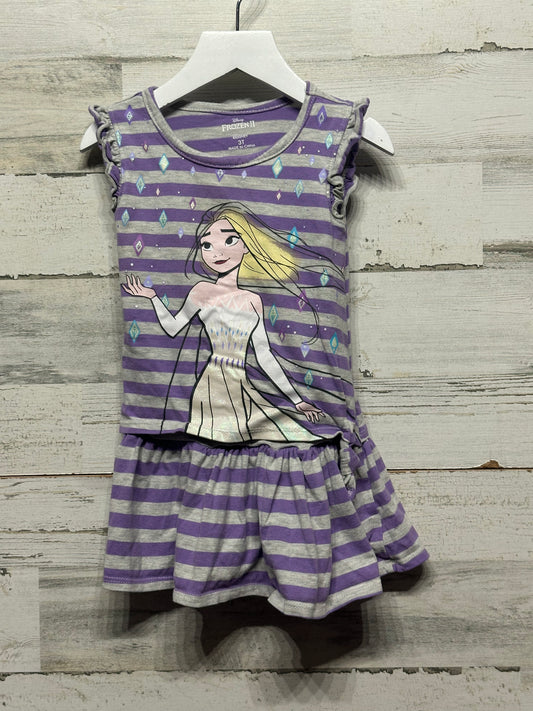 Girls Size 3t Frozen Purple Striped Dress - Good Used Condition