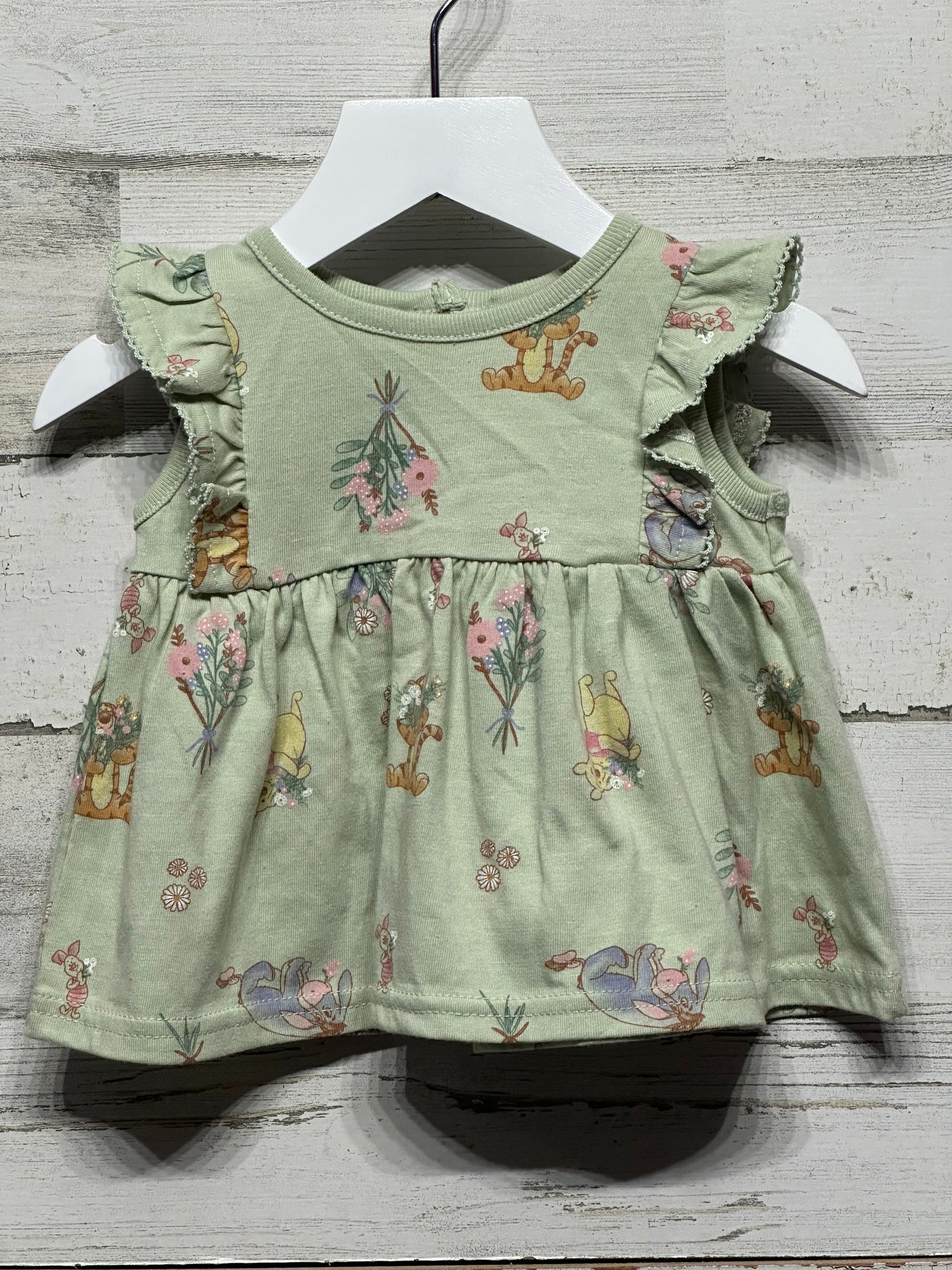 Girls Size 3-6m Disney Baby Winnie The Pooh and Friends Light Green Dress - Good Used Condition