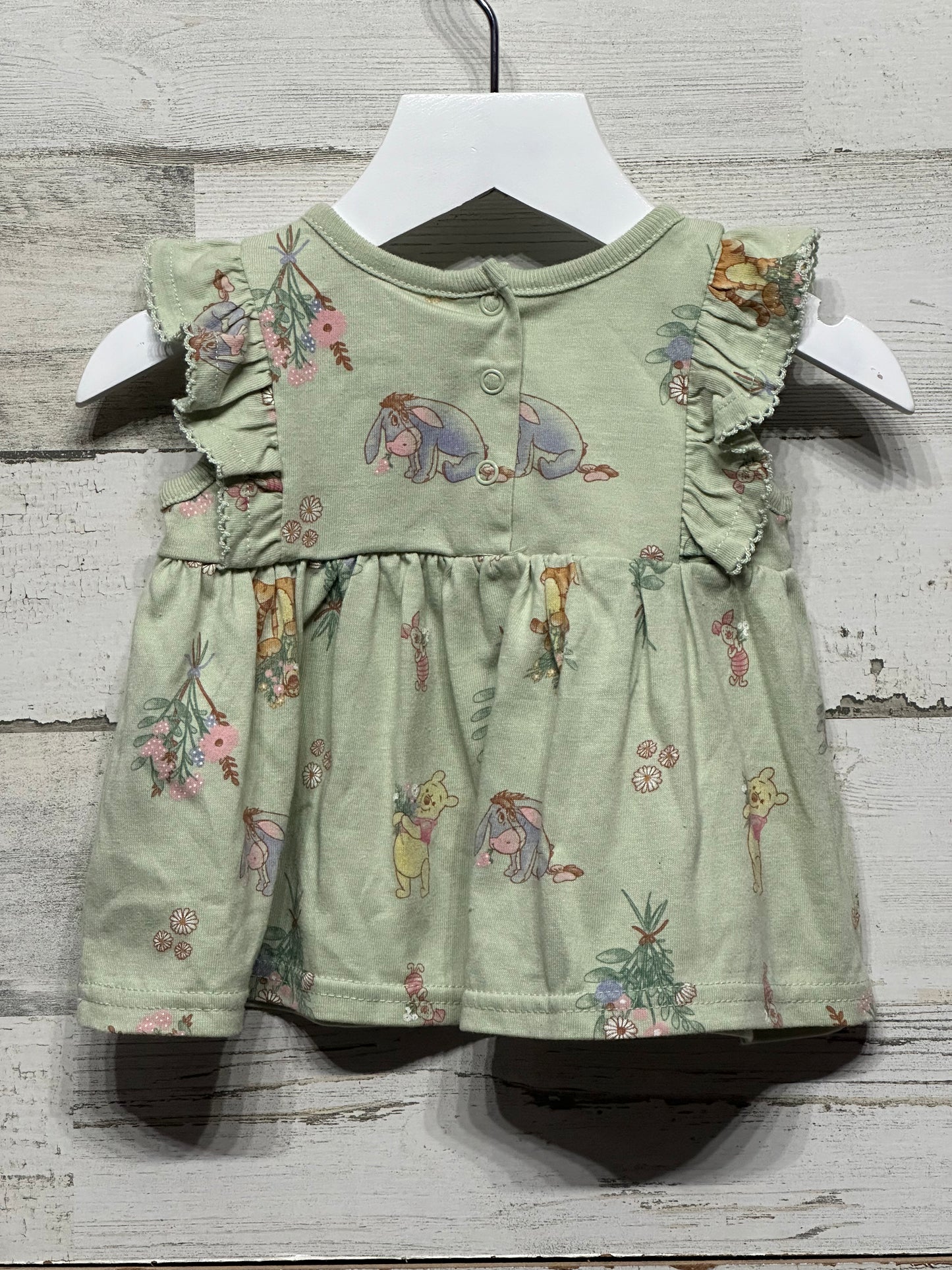 Girls Size 3-6m Disney Baby Winnie The Pooh and Friends Light Green Dress - Good Used Condition