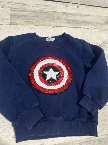 Lola + The Boys Navy Blue Spiderman/Captain America Flip Sequin Sweatshirt - Girls Size 8 - Very Good Used Condition