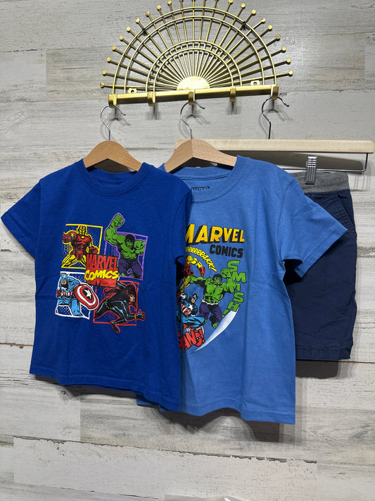 Boys Preowned Size 5/6 Marvel Shirts and Carters Shorts (3 Pieces) - Very Good Used Condition