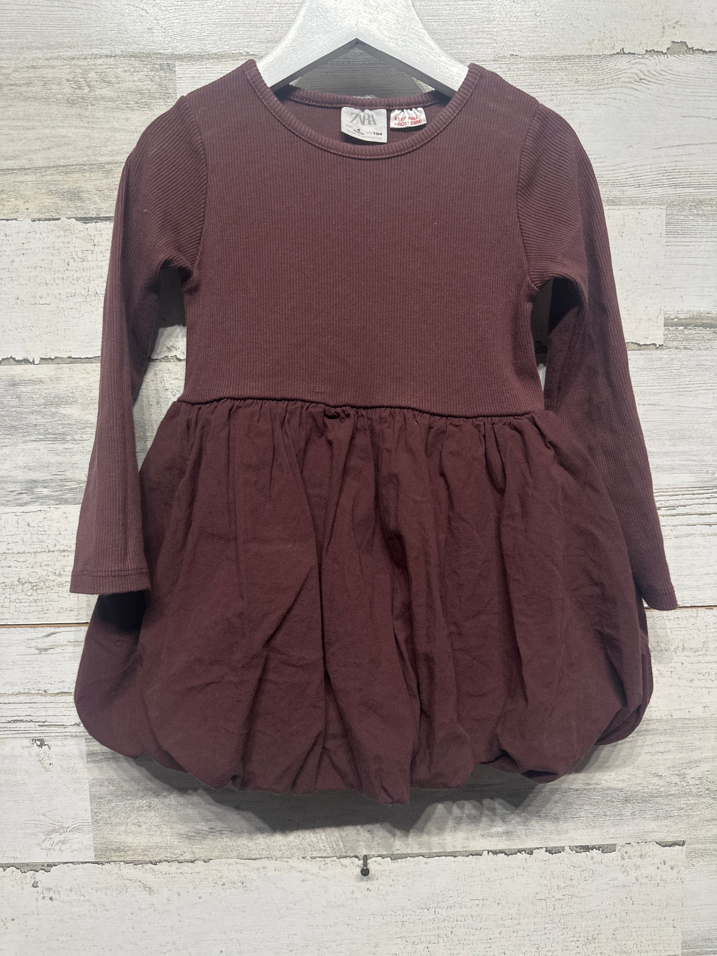 Size 4 (104cm) Zara Chocolate Brown Long Sleeve Dress - Very Good Used Condition