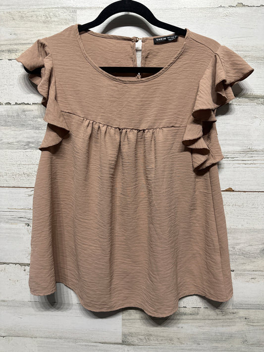 Women's Size Small SHEIN Tan Ruffle Shirt - Very Good Used Condition