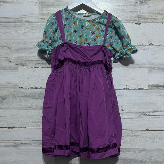 Girls Size 8 Finding Foxtale floral shirt with purple knot dress - very good used condition