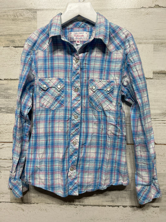 Girls Preowned Size Medium Panhandle Plaid Western Pearl Snap Shirt - Play Condition**