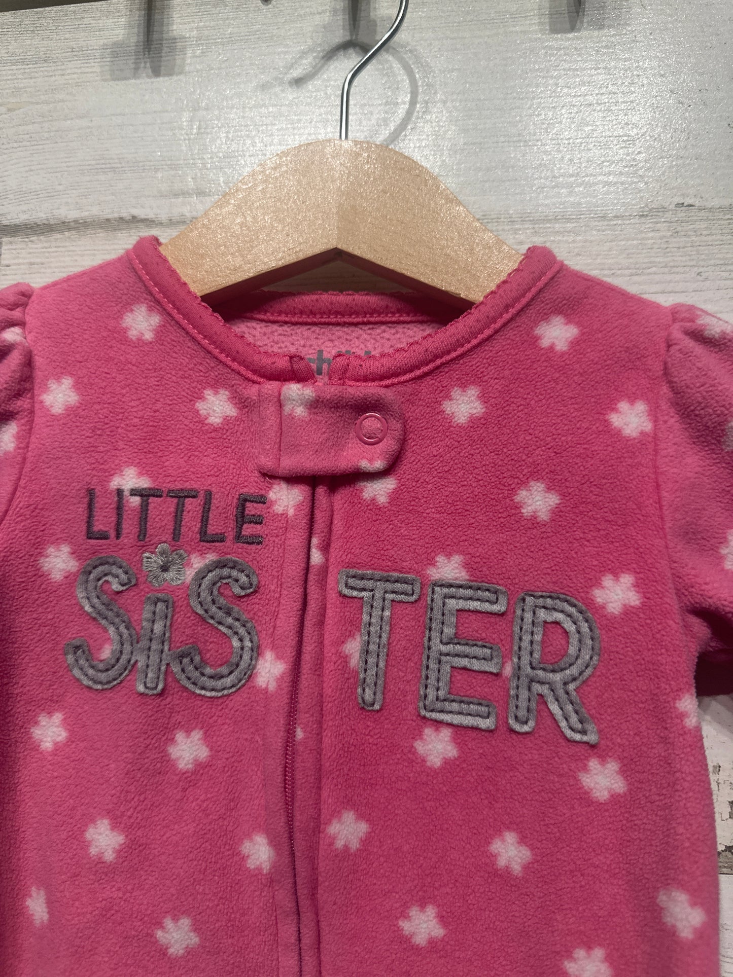 Girls Preowned Size 3-6m Child Of Mine Little Sister Fleece Footed Sleeper   - Good Used Condition