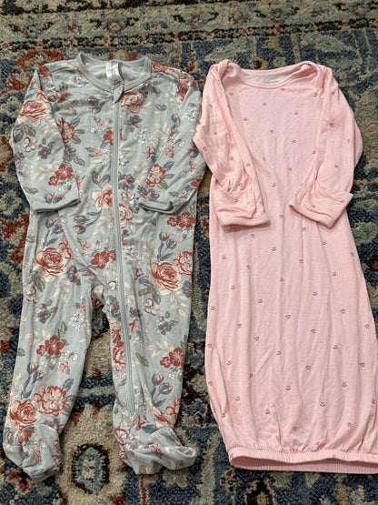 Bamboo 3m Carters Gown and 3-6m Modern Monents Footie GUC