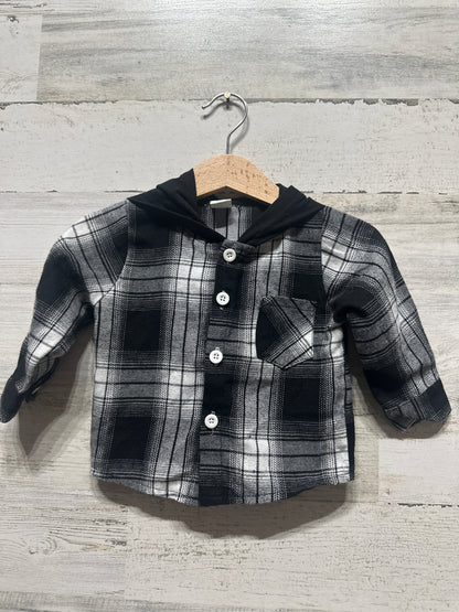 Boys Size 6-9m Shein Plaid Hooded Shirt - Good Used Condition