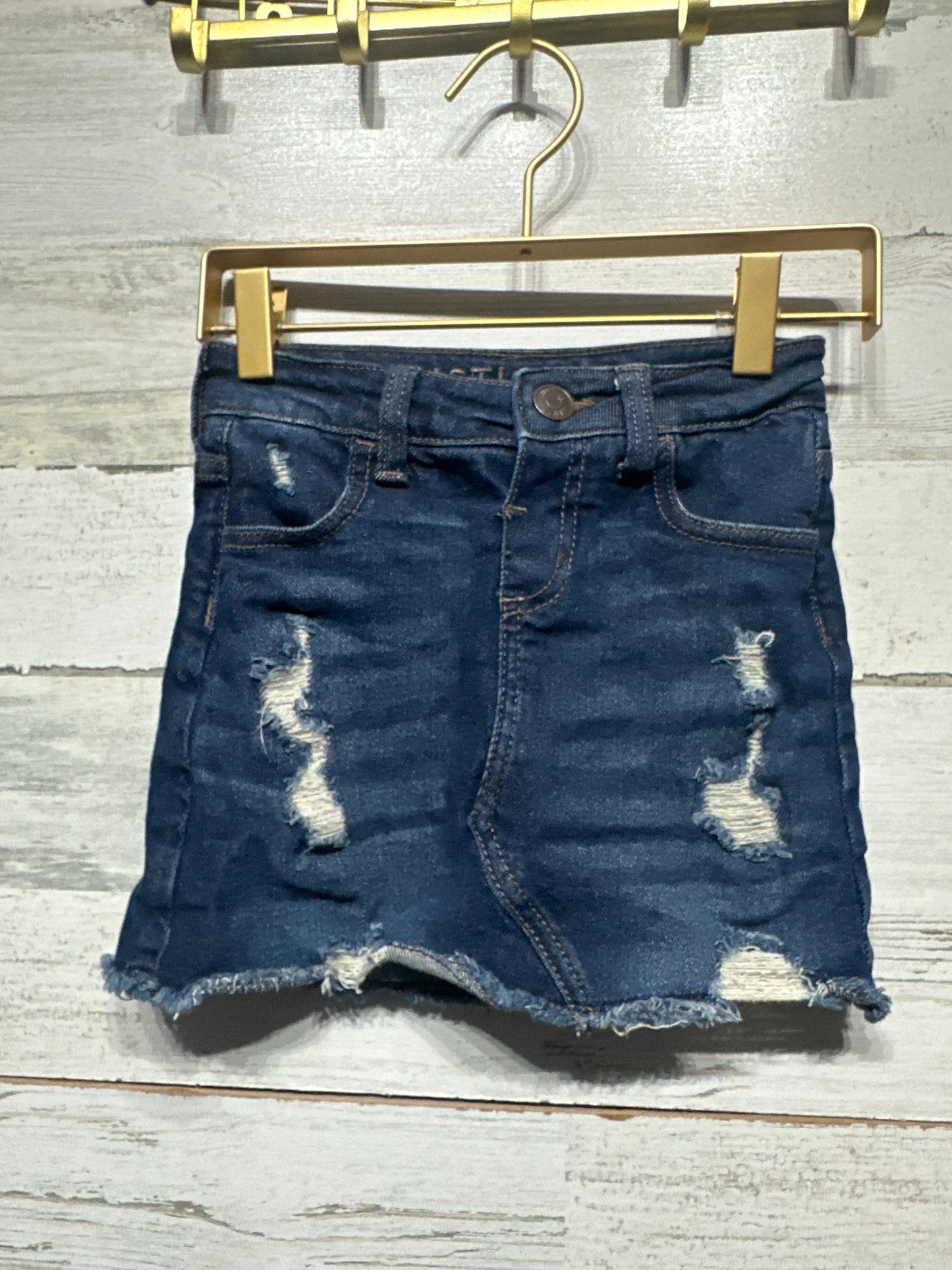 Girls Size 7 Justice High Rise Distressed Denim Skort - Very Good Used Condition