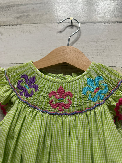 Girls Size 24m Smocktions Hand Smocked Fleur De Lis Bubble - Very Good Used Condition