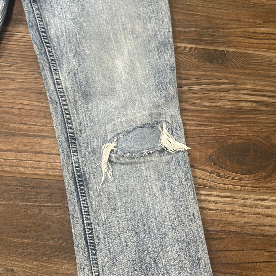 Girls Size 11/12 Abercrombie Kids High Rise Straight Adjustable Waist Distressed Jeans - Good Used Condition